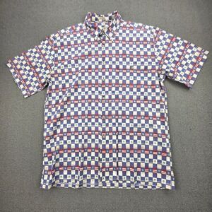 Burma Bibas 60 Singles Cotton Lawn Vintage Shirt‎ Mens Blue Red Geometric Large